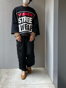 「ANREALAGE（アンリアレイジ）の【ANREALAGE(アンリアレイジ) x VISION STREET WEAR 】 ZOOM UP LONG T-SHIRT ズームアップロンT（Tシャツ/カットソー、ブラック系）」を使った、y@さん（メンズ・178cm）の冬コーディネート
