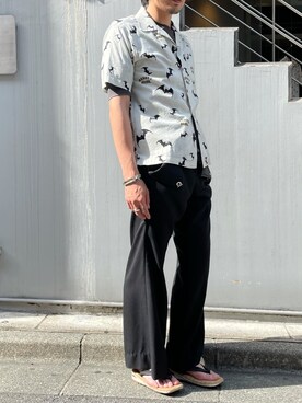 「schott（ショット）のSchott(ショット) HAWAIIAN SHIRT BAT& SPIDER/ハワイアンシャツ バット＆スパイダー（シャツ/ブラウス、ホワイト系）」を使った、y@さん（メンズ・178cm）の春コーディネート