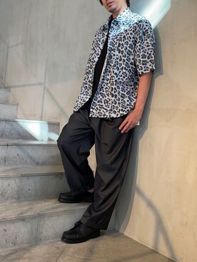 「qwerty（クワーティ）のQWERTY (クワーティ)BlackCamo Leopard Shirts（シャツ/ブラウス、グレー系）」を使った、y@さん（メンズ・178cm）の夏コーディネート