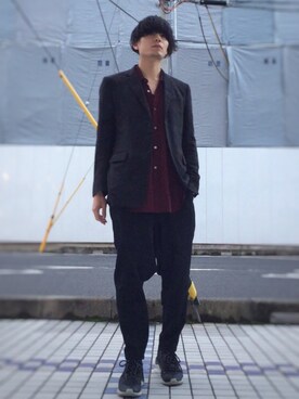 「soe（ソーイ）のアイテム（テーラードジャケット）」を使った、与一さん（メンズ・182cm）の冬コーディネート