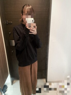 「UNIQLO（ユニクロ）のスウェットプルオーバー（長袖）（パーカー、ブラック系）」を使った、あんこさん（レディース・161cm）の秋コーディネート
