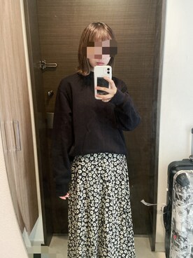 「UNIQLO（ユニクロ）のスウェットプルオーバー（長袖）（パーカー、ブラック系）」を使った、あんこさん（レディース・161cm）の秋コーディネート