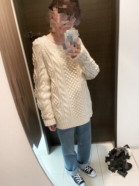 「usedのアイテム（ニット/セーター、ベージュ系）」を使った、あんこさん（レディース・161cm）の冬コーディネート