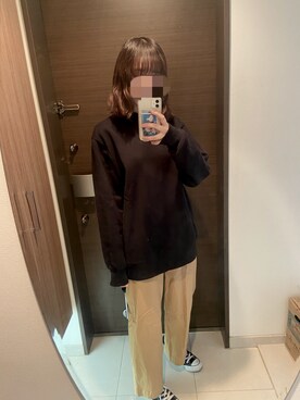 「UNIQLO（ユニクロ）のスウェットプルオーバー（長袖）（パーカー、ブラック系）」を使った、あんこさん（レディース・161cm）の春コーディネート