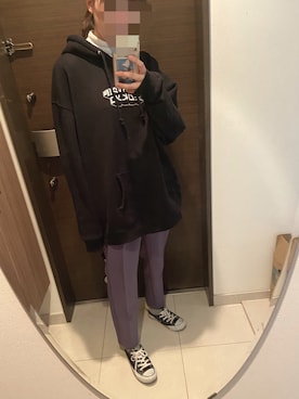 「RIPNDIP（リップンディップ）のアイテム（パーカー、ブラック系）」を使った、あんこさん（レディース・161cm）の春コーディネート