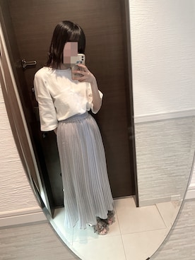 「OZOC（オゾック）のアイテム（スカート、ブルー系）」を使った、あんこさん（レディース・161cm）の夏コーディネート