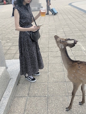 「GRL（グレイル）のランダムドットワンピース（ワンピース、ブラック系）」を使った、あんこさん（レディース・161cm）の秋コーディネート