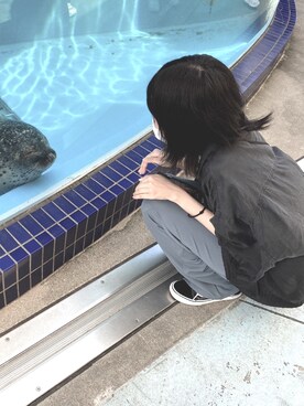 「GU（ジーユー）のアイテム（パンツ、ブルー系）」を使った、あんこさん（レディース・161cm）の秋コーディネート