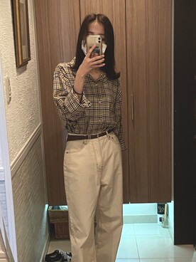 「cepo（セポ）のアイテム（パンツ、ホワイト系）」を使った、あんこさん（レディース・161cm）の冬コーディネート