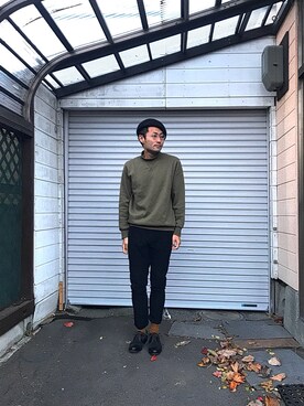 「アイテム（ドレスシューズ、グリーン系）」を使った、リューマさん（メンズ・170cm）の秋コーディネート