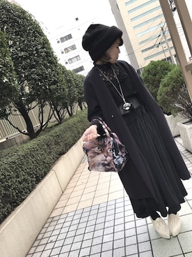 「ネコ」｜「アイテム（ニットキャップ/ビーニー）」を使った、🦋さん（レディース・154cm）の秋コーディネート