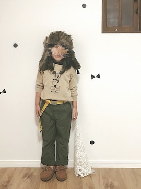「AZUL by moussy（アズールバイマウジー）のアイテム（スウェット）」を使った、りりぃ。さん（キッズ・110cm）の秋コーディネート