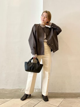 「Tシャツ/カットソー」｜「アイテム（ブルゾン）」を使った、上中（kaminaka）さん（レディース・158cm）の冬コーディネート