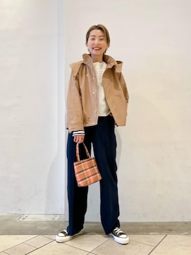 「Tシャツ/カットソー」｜「アイテム（その他アウター）」を使った、上中（kaminaka）さん（レディース・158cm）の冬コーディネート