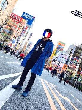 「にゃー」｜「アイテム（チェスターコート）」を使った、ハマーさん（メンズ・163cm）の春コーディネート