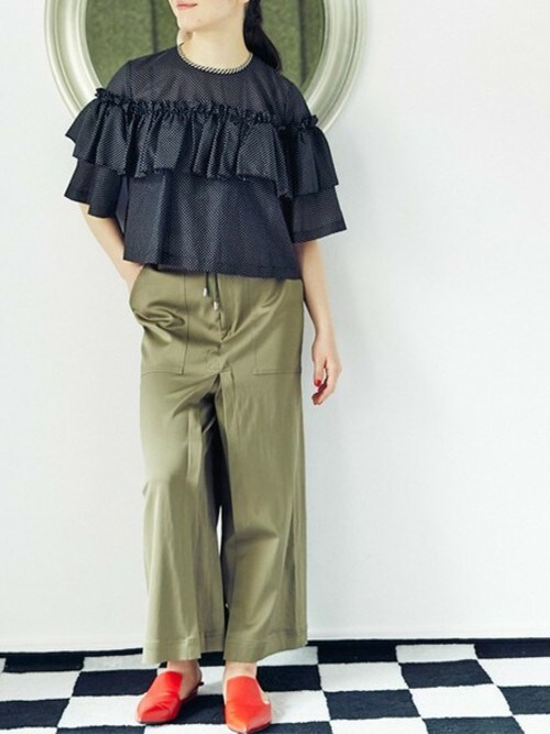 TOKYO DRESS(トーキョードレス) コットンシルクドットプリントラッフルブラウスを使った人気ファッションコーディネート - WEAR