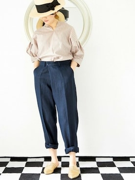 「アイテム（スリッポン、ゴールド系）」を使った、minoriTY-fun LOOKさん（レディース・163cm）の春コーディネート