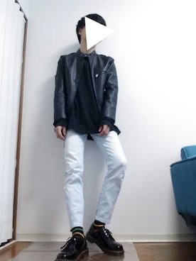 「マーチン」｜「アイテム（ライダースジャケット）」を使った、光さん（メンズ・167cm）の秋コーディネート