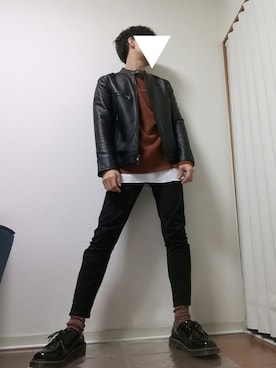「マーチン」｜「アイテム（ライダースジャケット）」を使った、光さん（メンズ・167cm）の秋コーディネート
