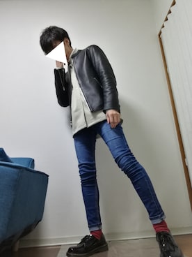 「マーチン」｜「アイテム（ライダースジャケット）」を使った、光さん（メンズ・167cm）の冬コーディネート