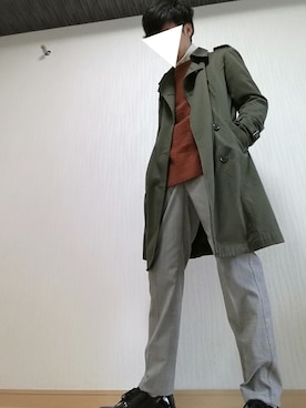 「グレンチェック」｜「アイテム（トレンチコート）」を使った、光さん（メンズ・167cm）の冬コーディネート