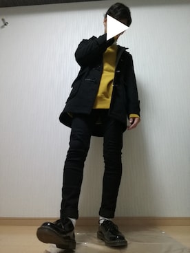 「マスタード」｜「アイテム（ダッフルコート）」を使った、光さん（メンズ・167cm）の冬コーディネート