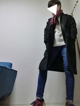 「オーバーコート」｜「アイテム（ライダースジャケット）」を使った、光さん（メンズ・167cm）の冬コーディネート