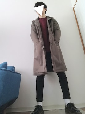 「ワインレッド」｜「アイテム（モッズコート）」を使った、光さん（メンズ・167cm）の冬コーディネート