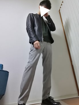 「グレンチェック」｜「アイテム（ライダースジャケット）」を使った、光さん（メンズ・167cm）の春コーディネート