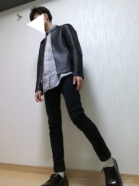 「マーチン」｜「アイテム（ライダースジャケット）」を使った、光さん（メンズ・167cm）の春コーディネート