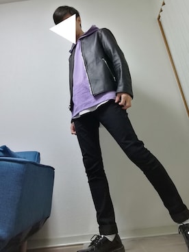 「マーチン」｜「アイテム（ライダースジャケット）」を使った、光さん（メンズ・167cm）の春コーディネート