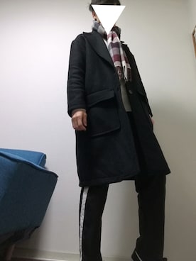 「チェックマフラー」｜「アイテム（チェスターコート）」を使った、光さん（メンズ・167cm）の冬コーディネート