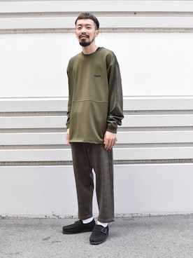 「Right-on（ライトオン）のアイテム（チノパンツ）」を使った、ヒゲ太朗さん（メンズ・172cm）の秋コーディネート