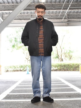 「Right-on（ライトオン）のアイテム（MA-1）」を使った、ヒゲ太朗さん（メンズ・172cm）の秋コーディネート