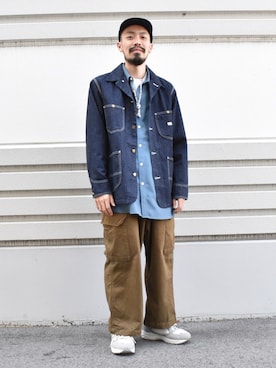 「Right-on（ライトオン）のアイテム（カバーオール）」を使った、ヒゲ太朗さん（メンズ・172cm）の秋コーディネート