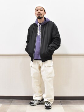 「Right-on（ライトオン）のアイテム（MA-1）」を使った、ヒゲ太朗さん（メンズ・172cm）の秋コーディネート