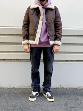 「Right-on（ライトオン）のアイテム（ミリタリージャケット）」を使った、ヒゲ太朗さん（メンズ・172cm）の冬コーディネート