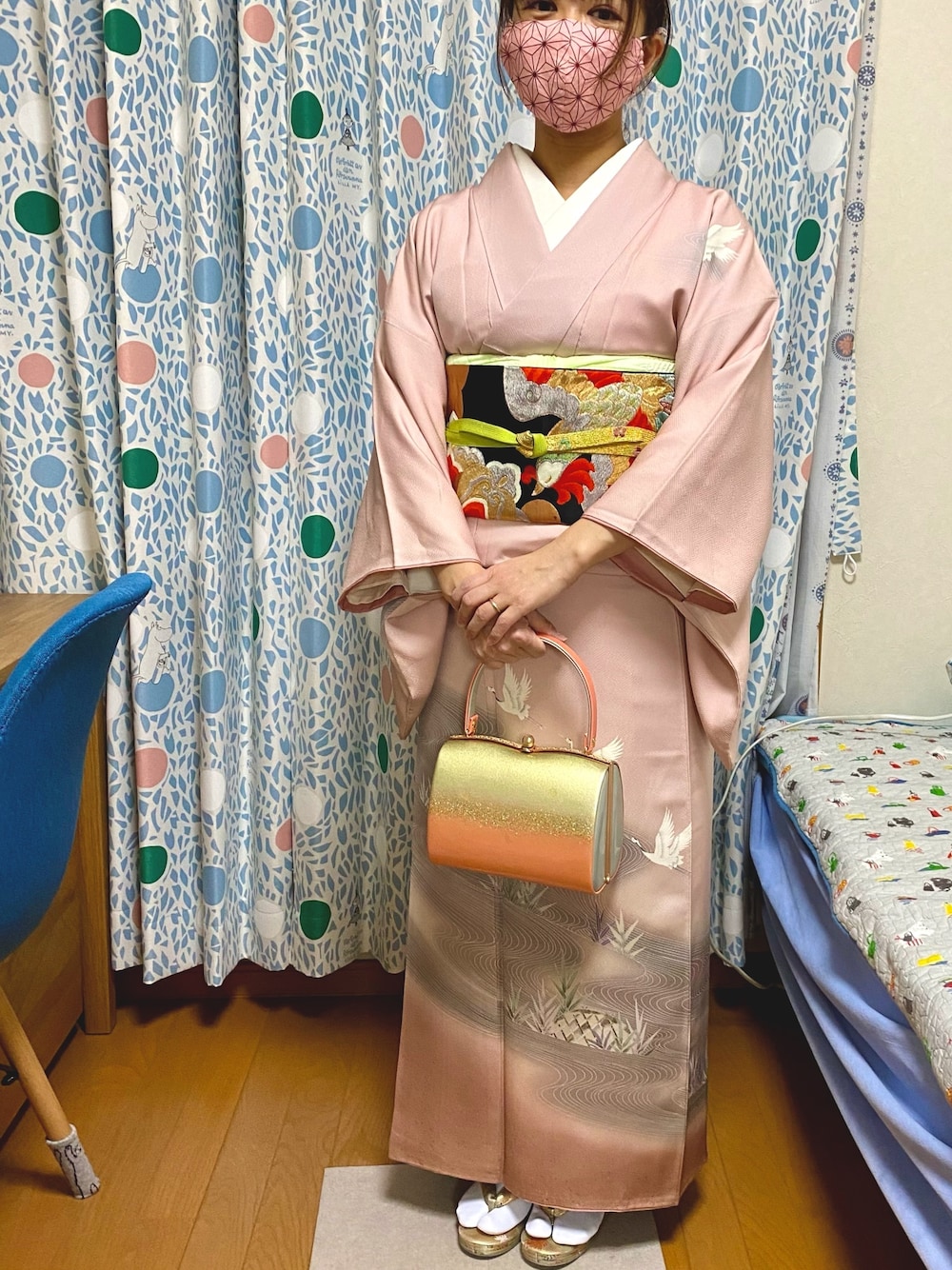 「鶴、大人コーデ、着物、着物コーデ、訪問着、入学式、卒業式、フォーマル、鶴柄、鳳凰」｜「souのアイテム（その他、ピンク系）」を使った、Hiro さん（レディース・151cm）の春コーディネートの1枚目の写真