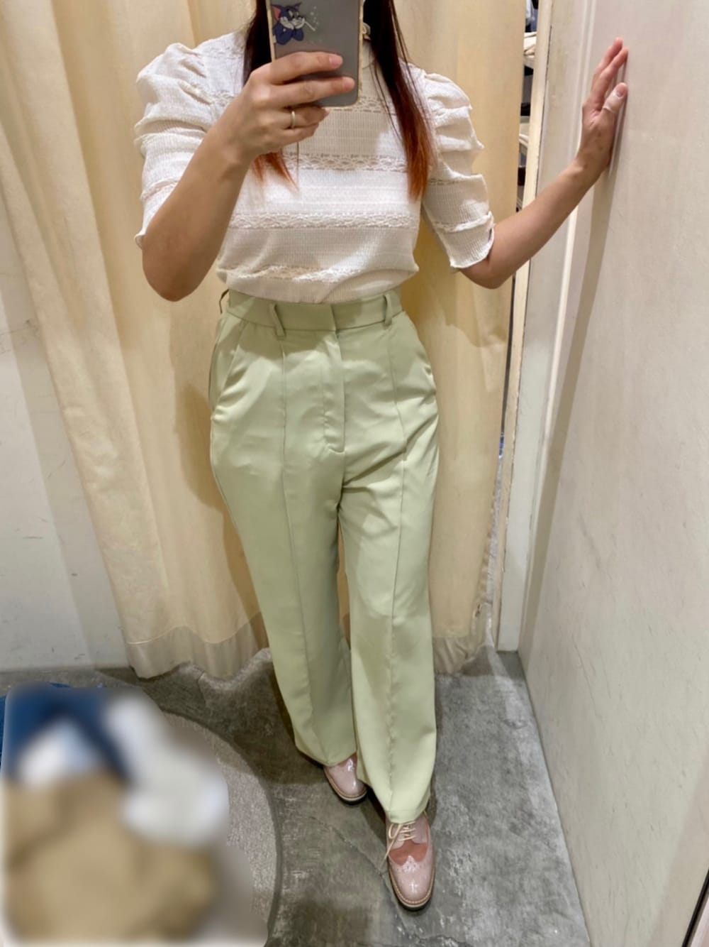 「春コーデ、着回しコーデ、大人女子、ピスタチオ、ピスタチオグリーン、ピスタチオカラー、wcloset、レース、きれいめカジュアル、キレイめ」｜「w closetのアイテム（トップス、ホワイト系）」を使った、Hiro さん（レディース・151cm）の春コーディネートの1枚目の写真