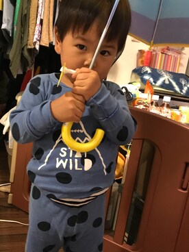 「アイテム（ルームウェア、ブルー系）」を使った、きゅうたろさん（キッズ・80cm）の秋コーディネート