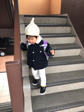 「GAP（ギャップ）のアイテム（ブルゾン）」を使った、きゅうたろさん（キッズ・80cm）の冬コーディネート