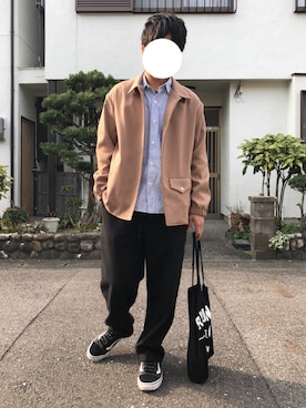 「エコバッグ」｜「アイテム（ブルゾン）」を使った、ずまさん（メンズ・167cm）の春コーディネート