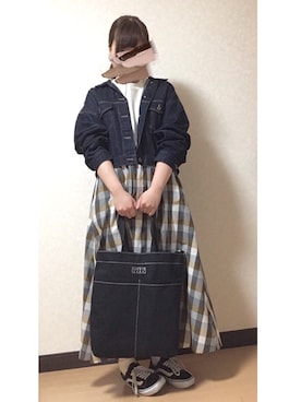 「UNIQLO（ユニクロ）のワッフルクルーネックT（5分袖）（Tシャツ/カットソー）」を使った、nae＊°さん（レディース・154cm）の夏コーディネート