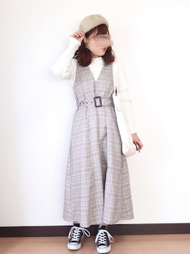 「RETRO GIRL（レトロガール）のアイテム（ジャンパースカート）」を使った、nae＊°さん（レディース・154cm）の秋コーディネート