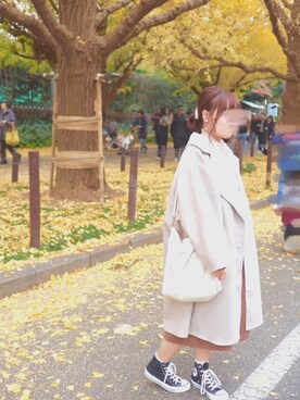 「アイラブCONVERSE」｜「アイテム（チェスターコート）」を使った、nae＊°さん（レディース・154cm）の冬コーディネート