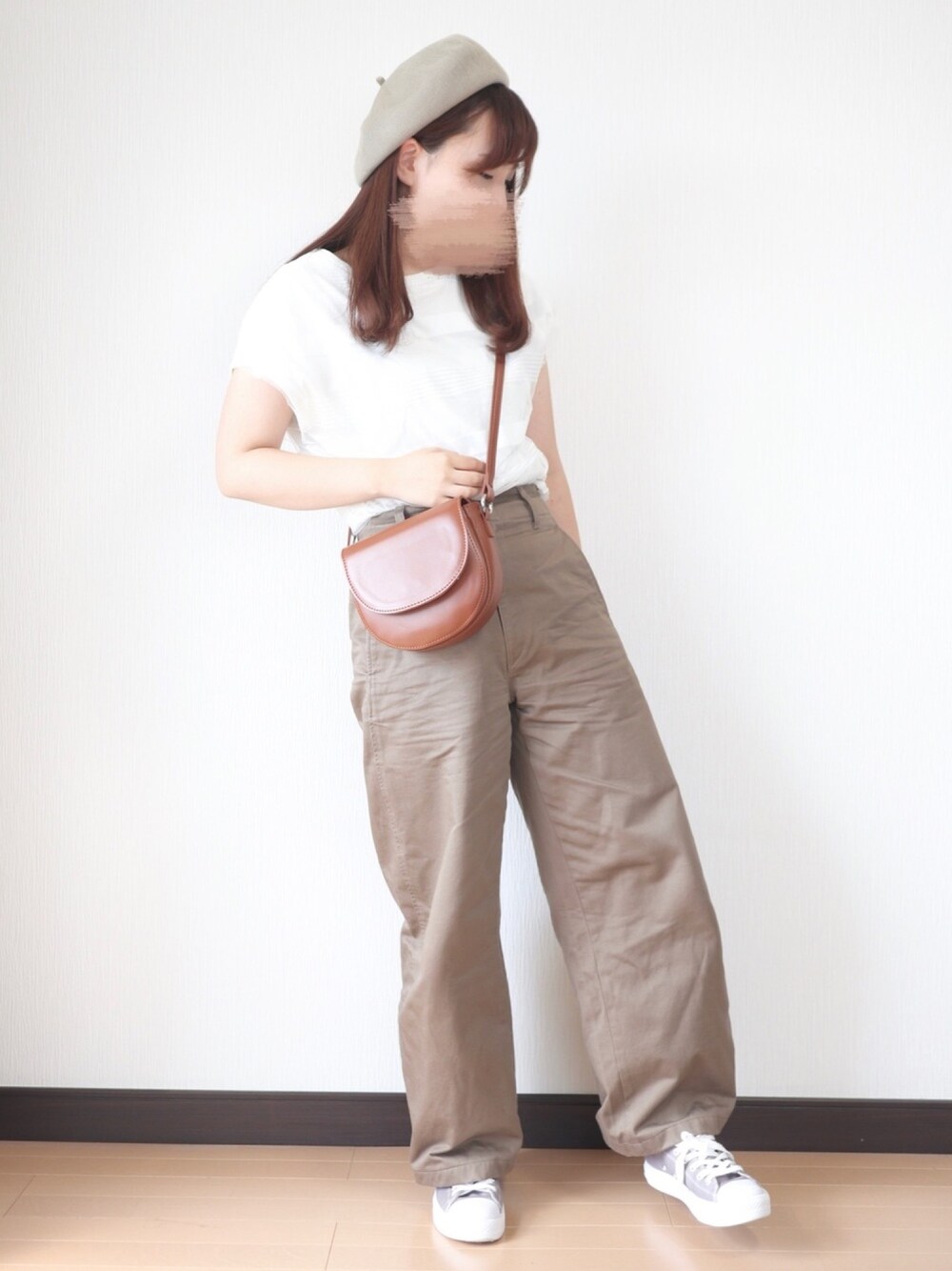 「夏、ラクチンコーデ、ゆるコーデ、低身長、ぽっちゃり、プチプラ、ユニクロ、UNIQLO、ベレー帽、カーブパンツ」｜「別📸のアイテム（その他、その他）」を使った、nae＊°さん（レディース・154cm）の夏コーディネートの1枚目の写真