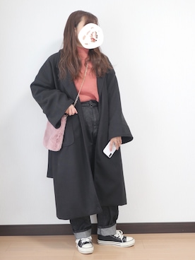 「JUNOAH（ジュノア）のアイテム（チェスターコート）」を使った、nae＊°さん（レディース・154cm）の冬コーディネート