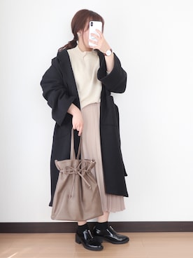 「JUNOAH（ジュノア）のアイテム（チェスターコート）」を使った、nae＊°さん（レディース・154cm）の冬コーディネート
