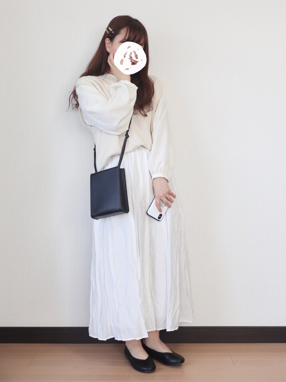 「シンプルコーデ、低身長、ぽっちゃり、プチプラ、しまむら、GU、ホワイト、春コーデ、ロングスカート、おしゃれさんと繋がりたい」｜「別📸のアイテム（その他、その他）」を使った、nae＊°さん（レディース・154cm）の冬コーディネートの1枚目の写真