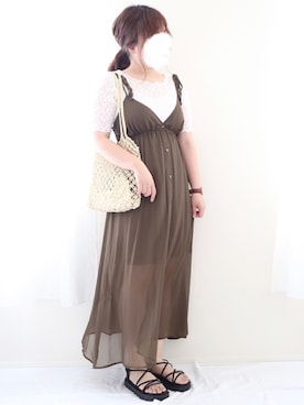 「アイテム（腕時計、ブラウン系）」を使った、nae＊°さん（レディース・154cm）の夏コーディネート